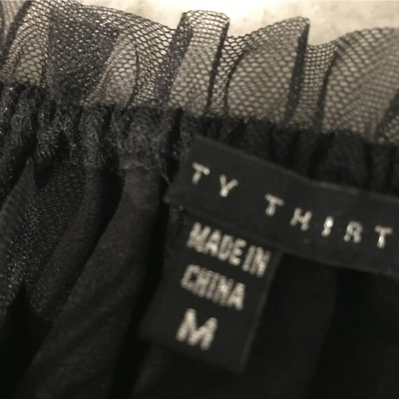 THRTY THIRTY Dress Womens Medium Black Mesh Butterfly Applique Puff Sleeve Mini - Picture 6 of 11